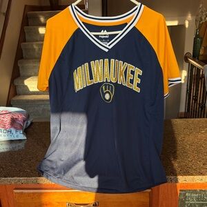 Women’s Majestic Navy and Gold Milwaukee Jersey
